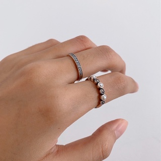 Swarovski แหวนเงินแท้92.5 ฝังสวารอฟสกี้ แหวนกว้าง 2 มิล เรียบหรู เป็นประกาย