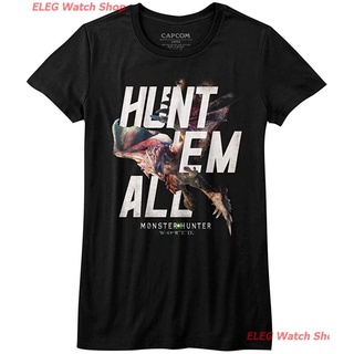 เสื้อยืดแขนสั้น Monster Hunter Hunt Em All Black Juniors T-Shirt Tee Sports T-shirt