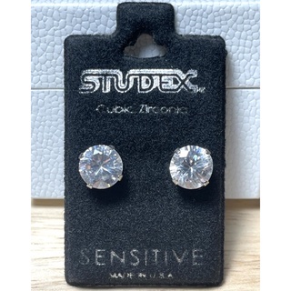 STUDEX earring for sensitiveต่างหูเพชรczขนาด8mm.สำหรับผิวแพ้ง่ายวัสดุสแตนเลสแท้เกรดเครื่องมือแพทย์316Lmade in USAของแท้