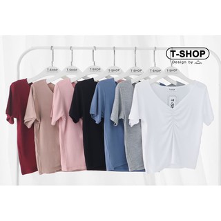 เสื้อเรย่อนคอวีจีบหน้าแขนสั้น แบรนด์ T-Shop