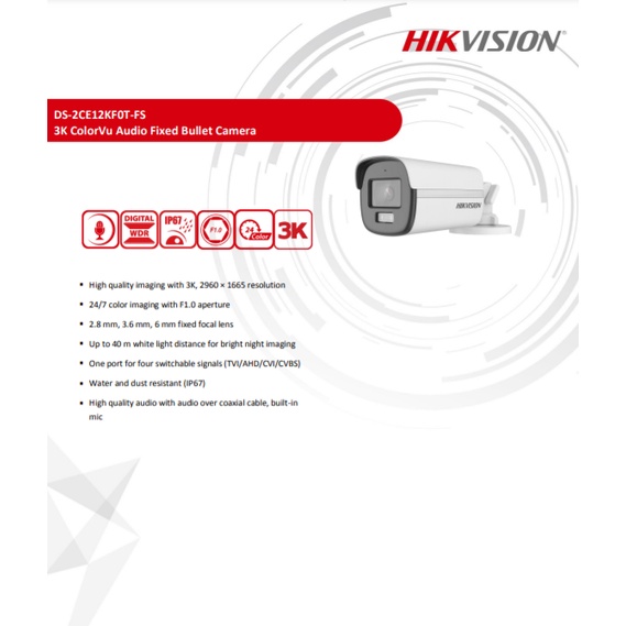 Hikvision ColorVu 3k กล้องวงจรปิด รุ่น DS-2CE12KF0T-FS 3.6mm//2.8mm(12)+DVR รุ่น iDS-7216HUHI-M2/S+ชุด2 หรือ 4H2JBS/AC #8