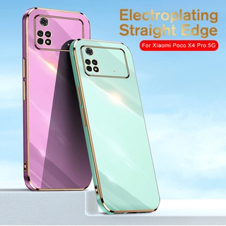 PocoX4 Pro Case Plating Square Camera Protect Fundas For Xiaomi PocoX4Pro Little Poko X 4 Pro Poco X4 Pro NFC 5G TPU Soft Cover