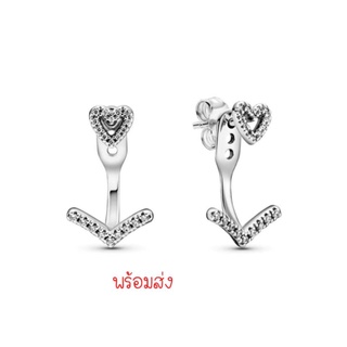 Pandora silver hanging charm ต่างหูหัวใจ