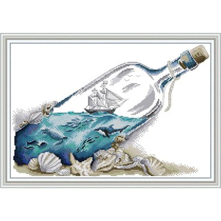 ชุดปักครอสติช ทะเลในขวดแก้ว เรือใบ (Sea in a bottom Cross stitch)