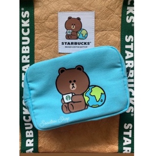 พร้อมส่ง 🌍Starbucks LINE Friends Brown Earth Day Pouch กระเป๋าผ้าแคนวาสสตาร์บัคส์