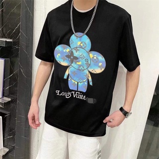 เสื้อยืดโอเวอร์ไซส์Lo uis Vui tton Tag เสื้อคอกลม แขนสั้น ผ้าฝ้าย พิมพ์ลายตัวอักษรS-3XL