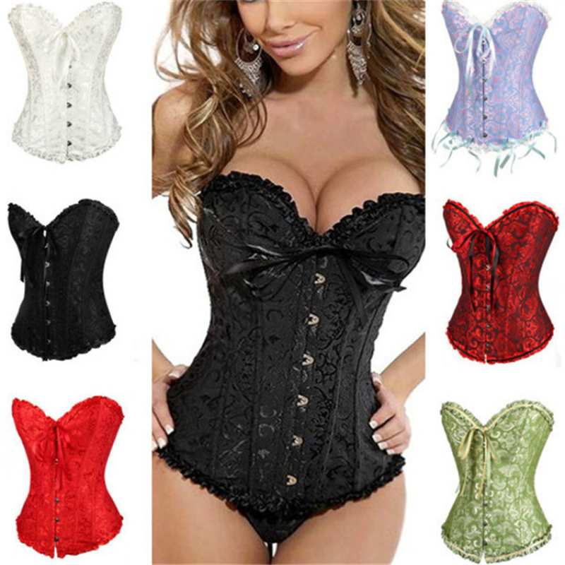 Overbust Corset เซ็กซี่ลูกไม้ Plus ขนาดดอกไม้ผู้หญิง Bustier Corset ชุดชั้นใน Brocade Tube Top