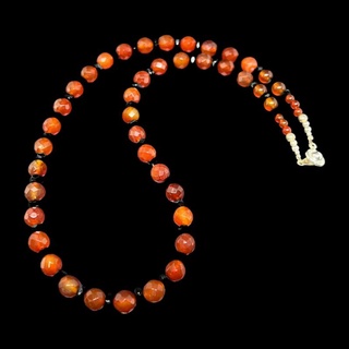 สร้อยคอ หินคาร์เนเลี่ยน ประดับด้วย นิล เจียระไน Carnelian &amp; Onyx Faceted Beads Necklace Handmade Gemstone Jewelry