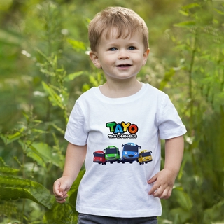 Tayo THE LITTLE Bus เสื้อยืดแขนสั้น พิมพ์ลายการ์ตูนรถบัส Tayo น่ารัก แฟชั่นฤดูร้อน สําหรับเด็กผู้ชาย