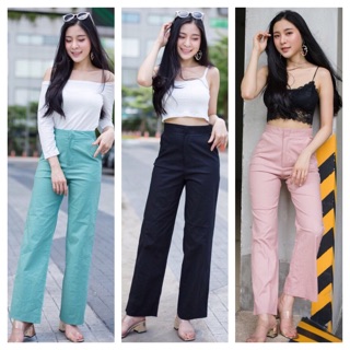 พร้อมส่ง🔥Linen Wide Leg Pants กางเกงรุ่นตะขอหน้าขาบานผ้าลินินยืด