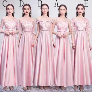 ชุดราตรียาว ผ้าซาติน สีชมพู สําหรับเพื่อนเจ้าสาว