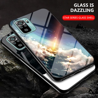 เคสโทรศัพท์กระจกเทมเปอร์สตาร์รี่สกายสำหรับ Xiaomi MI Redmi Note10 Note10S Note10Pro Note 10 S 10S Pro 10Pro Note105G 5G M2101 K7AI K7AG K6G K7BG M2103K19G ฝาหลังแบบแข็งกันกระแทก, ปลอกสีสันสดใสป้องกันรอยขีดข่วน, เคสมือถือลายพระจันทร์และดาวสวยๆ