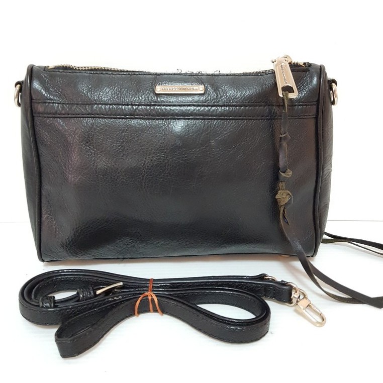 รีเบคก้า REBECCA MINKOFF DESIGNER HANDBAGS, BLACK LEATHER MINI MAC CROSSBODY BAG