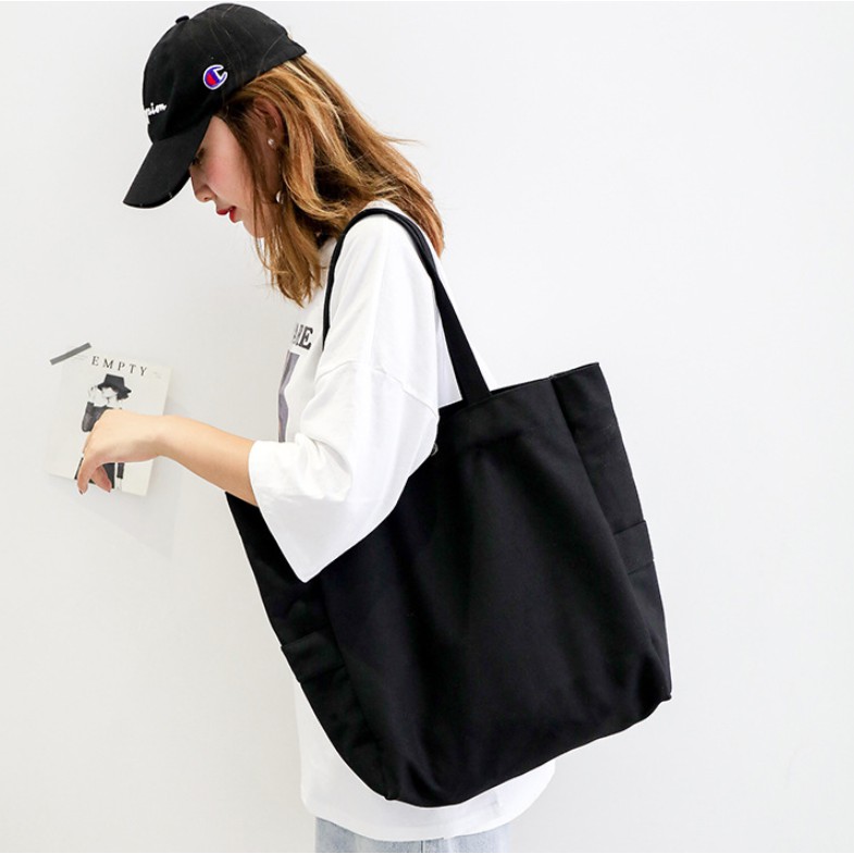 กระเป๋าผ้าแคนวาส กระเป๋าผ้าใบใหญ่ ผ้าหนา Canvas Bag ขนาด 34ซม. x 36ซม. x 12ซม.