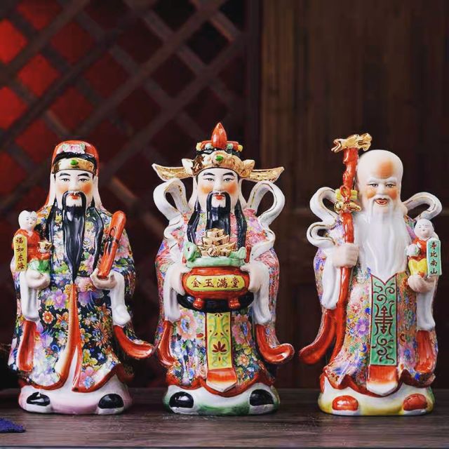 🔥พร้อมส่ง🔥 ฮกลกซิ่ว เทพเจ้าจีน งานเซรามิก 福禄寿 ของแต่งบ้าน รูปปั้น งานฝีมือ