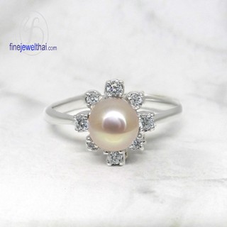 Finejewelthai แหวน-มุกแท้-แหวนเงิน-แหวนมุก-แหวนประจำเดือนเกิด-แหวนวินเทจ/ Vintage-Pearl-Silver-Ring - R1319pl