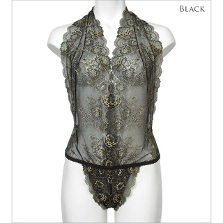 Annebra บอดี้สูท ผ้าลูกไม้ซีทรู ไม่มีโครง ไม่มีฟองน้ำ See-Through Lace Bodysuit รุ่น AD5-063 สีดำ