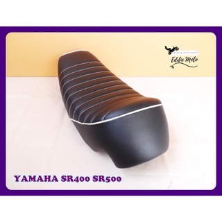 YAMAHA SR400 SR500 "BLACK" COMPLETE SEAT with "WHITE" TRIM  // เบาะ เบาะมอเตอร์ไซค์ สีดำ ผ้าลอน ตูดเว้า คิ้วขาว ด้ายขาว