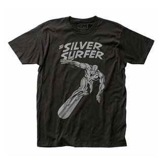 เสื้อยืดสีขาวขายดี เสื้อยืด พิมพ์ลาย Marvel Surfer Cosmic Wanderer สีเงิน สําหรับผู้ใหญ่S-4XL