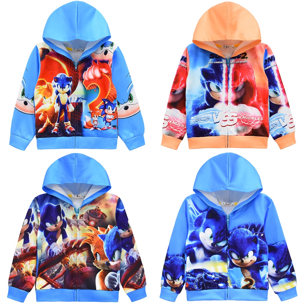 เสื้อแจ็กเก็ต มีฮู้ด แต่งซิป พิมพ์ลายการ์ตูนเม่นโซนิค แฟชั่นสําหรับเด็กผู้ชาย Sonic the Hedgehog