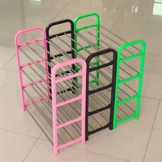 ใหม่ล่าสุด ชั้นวางรองเท้าสแตนเลส4ชั้น สามสี（ชมพู, เขียว, ดำ） Stainless Shoe Rack