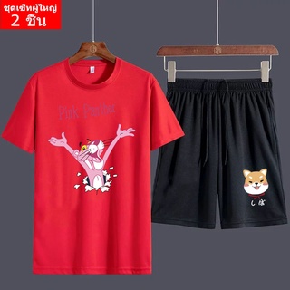 (2 ชิ้น)  BK423+FF358 ชุดเซ็ทแขนสั้น  ชุดเสื้อยืดคู่กางเกงขาสั้นสีดำ ลายสกรีน