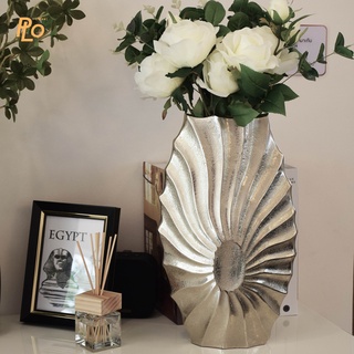 Philos Vase Shell Silver Big : PF4-VA1904 | แจกันใส่ดอกไม้ทรงสูงสีเงินลายหอยเชลล์ขนาดใหญ่