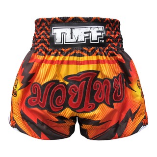 กางเกงมวยไทย ทัฟฟ์ TUFF Muay Thai Boxing Shorts Orage With Black Thunderbolt &amp; Double Tiger เสือ ส้ม ดำ