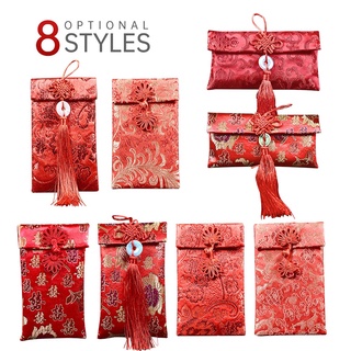 2022 HAPPY NEW YEAR Recyclable Chinoiserie Chinese Festive Silk Red Envelopes Red Packets Money Gift Card Storage