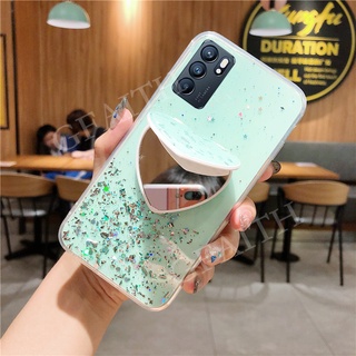 เคสโทรศัพท์ OPPO Reno 6Z 5 5Pro Marvel Edition 4 4Pro 4Z 5G 4G Phone Casing New Bling Glitter Star Space Phone Case With Make-up Mirror Love Stand Holder Cover เคส Reno6 Z Reno5 Pro Reno4 Z Pro