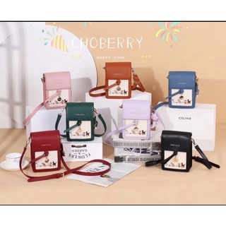 กระเป๋าสะพายข้าง ทรงโฟนลายแมว แบรนด์ Choberry(โชเบอรี่)หนัง pu