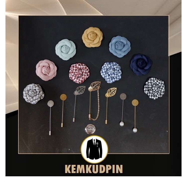 เข็มกลัดติดสูท ติดเสื้อ Lapel pin ดอกคามิเลีย DIY ระบุสีก้านในหมายเหตุ