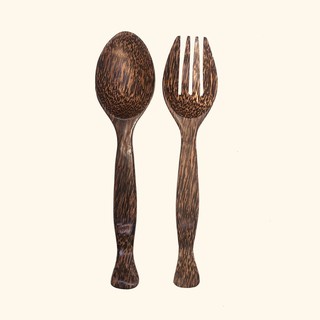 ช้อนคลุกสลัด ช้อนไม้คลุกสลัด ช้อนคลุกสลัดไม้ตาล 11” x 2.5” (1 คู่) | Palmyra Palm Wooden Salad Mixed Spoon 11” x 2.5”