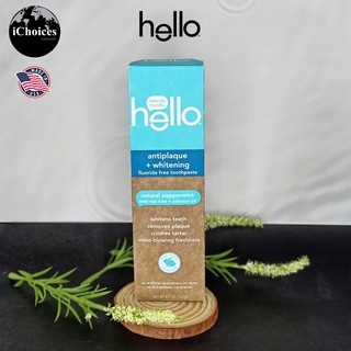 ยาสีฟัน Hello® Antiplaque + Whitening Fluoride Free Toothpaste Natural Peppermint 133 g  ป้องกันคราบพลัค + ไวท์เทนนิ่งฟล