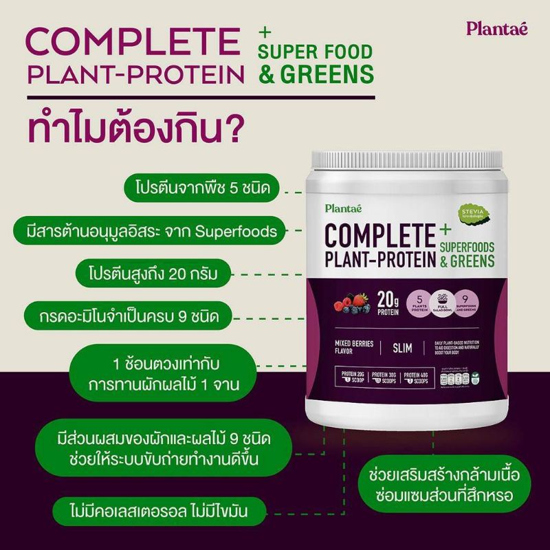 Plantae : 1 กระปุก รส มิกซ์เบอรี่ Superfoods & Greens Collectionโปรตีนพืช