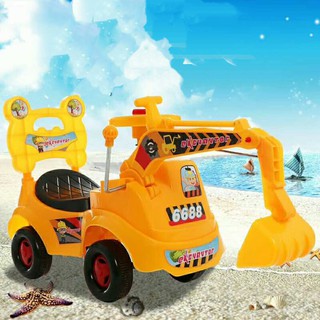 รถเเมคโคร เด็ก ขาไถ  มีเสียงเพลง  มีที่จับเข็นเด็กได้-Childrens Excavator