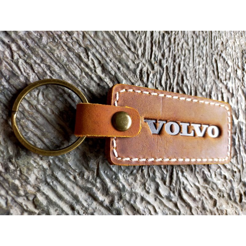 GANTUNGAN Volvo อุปกรณ์เสริมพวงกุญแจรถยนต์หนังวัวแท้