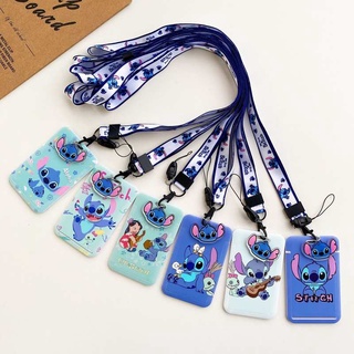 สายคล้องคอ ลายการ์ตูน Stitch น่ารัก พร้อมช่องใส่บัตร สําหรับนักเรียน บัตรรถบัส