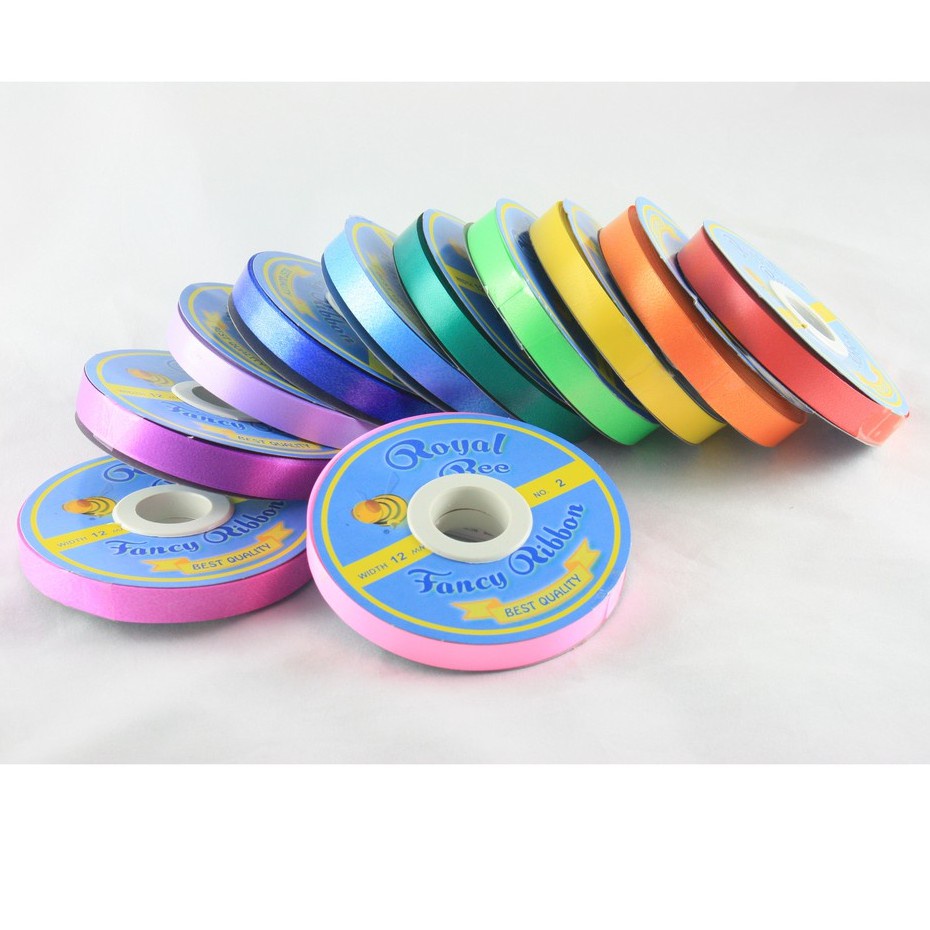 ริบบิ้นเบอร์ #2 เนื้อเรียบมัน ขนาด 12 มม. 50 หลา ตราผึ้ง Royal Bee คละสีได้ เหนียวมาก ไม่แตกง่าย