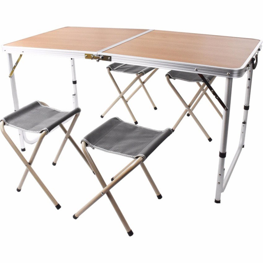 โต๊ะปิคนิคพับได้อลูมิเนียม 120x60 cm. พร้อมเก้าอี้พับได้ 4 ตัวลายไม้สีน้ำตาล #112
