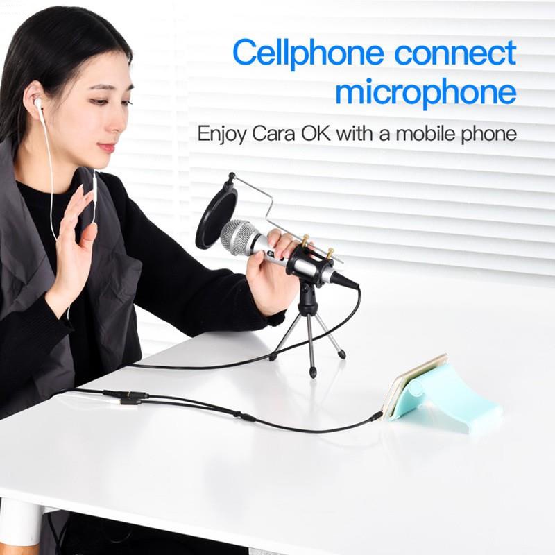 【จัดส่งรวดเร็ว】สายเคเบิลแยกเสียง 3.5 มม. 2 In 1 ตัวผู้ เป็น 2 ตัวเมีย แจ็คแปลง AUX สําหรับหูฟัง PC ไมโครโฟน