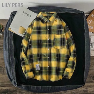 [คลังสินค้าใส]Lily Pers เสื้อยืดลําลอง แขนยาว ลายสก๊อต แฟชั่นฤดูใบไม้ร่วง สไตล์ฮ่องกง สําหรับผู้ชาย คู่รัก