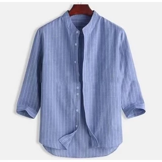 [การจัดส่งในท้องถิ่น] เสื้อเชิ้ต แขน 3/4 ลําลอง ทรงหลวม ลายทาง มีสไตล์ สําหรับผู้ชาย