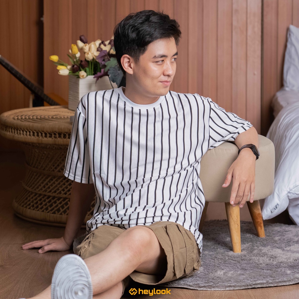 Heylook Official - Mens Womens Stripe T-Shirt Vertical Stripe T-Shirt unisex Distro - สีขาว