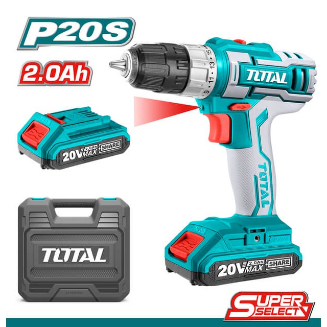 Total สว่านไร้สาย 20 โวลท์ (10 มม.) (แบต 2 ก้อน + แท่นชาร์จ) รุ่น TDLI200215 (Li-ion Cordless Drill)