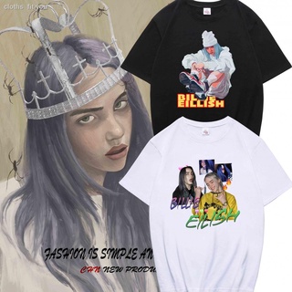 Tshirtคอลูกเรือcrew neckhot❒❃┇Billie eilish Bi Li อัลบั้มรอบเดียวกันเสื้อยืดแฟชั่นยุโรปและอเมริกาแบรนด์งานศพพิมพ์เสื้อคร