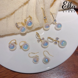 Ellastore123 ต่างหูทองแดง รูปนางเงือก ประดับมุกเทียม เข้ากับทุกการแต่งกาย สําหรับงานปาร์ตี้ 1 คู่