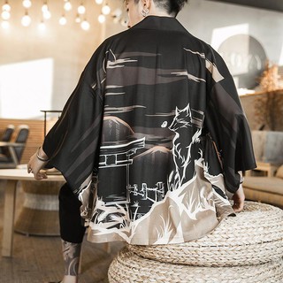 เสื้อเชิ้ต┇ฤดูร้อน Ukiyo-e Dao Robe ผู้ชายสไตล์จีนชุดกิโมโนเสื้อคาร์ดิแกนผู้ชายเสื้อผ้ากันแดดบาง ๆ น้ำแห่งชาติแขนเจ็ดจ