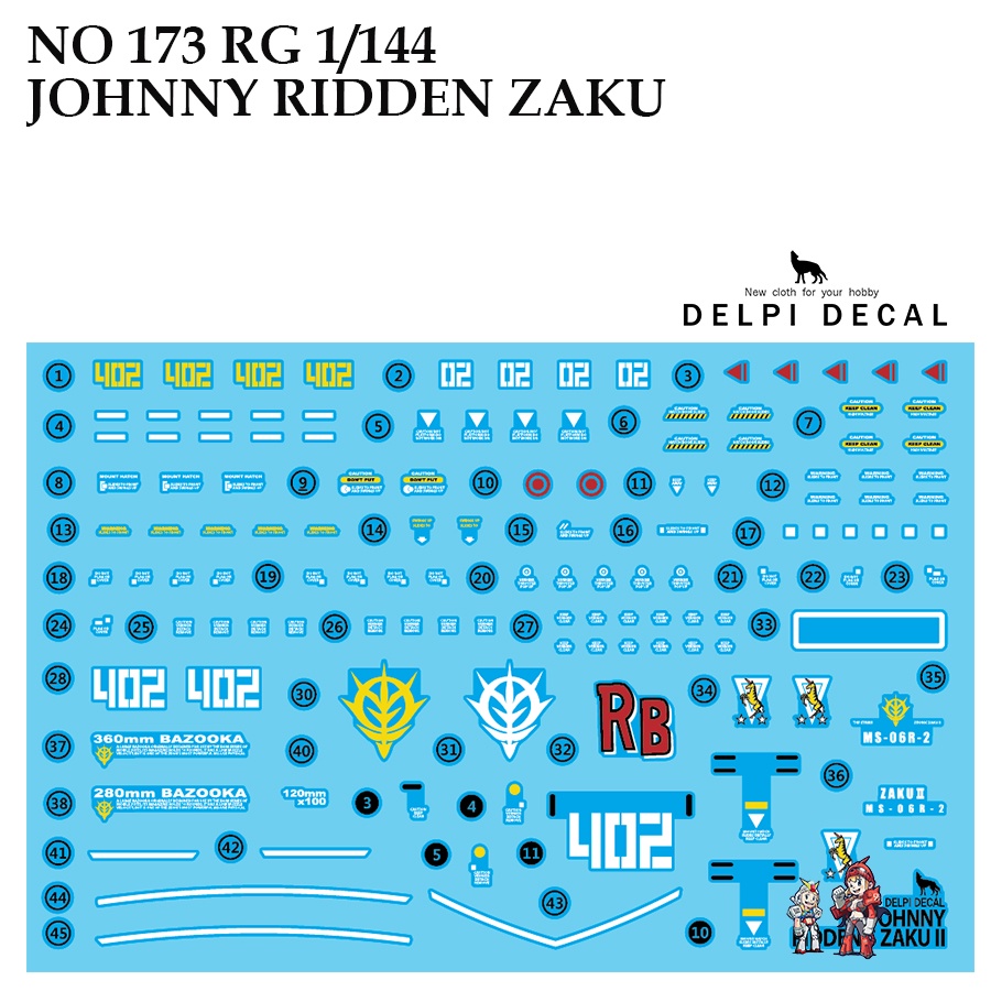 ดีคอลน้ำ [DELPI] 173 RG JOHNNY RIDDEN ZAKU 1/144 [WATER DECAL]