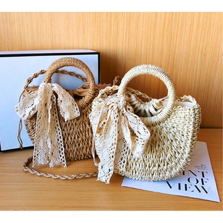 กระเป๋าสาน หูหิ้ว หูกลม กระเป๋าถือ กระเป๋าสะพายข้าง น่ารัก Minimal [HC-Bow]